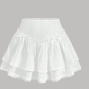 White Smocked Ruffled Mini Skirt
